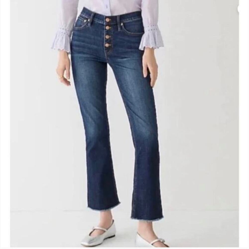 J. CREW 9” Demi boot crop button fly raw hem dark wash classic jeans 35